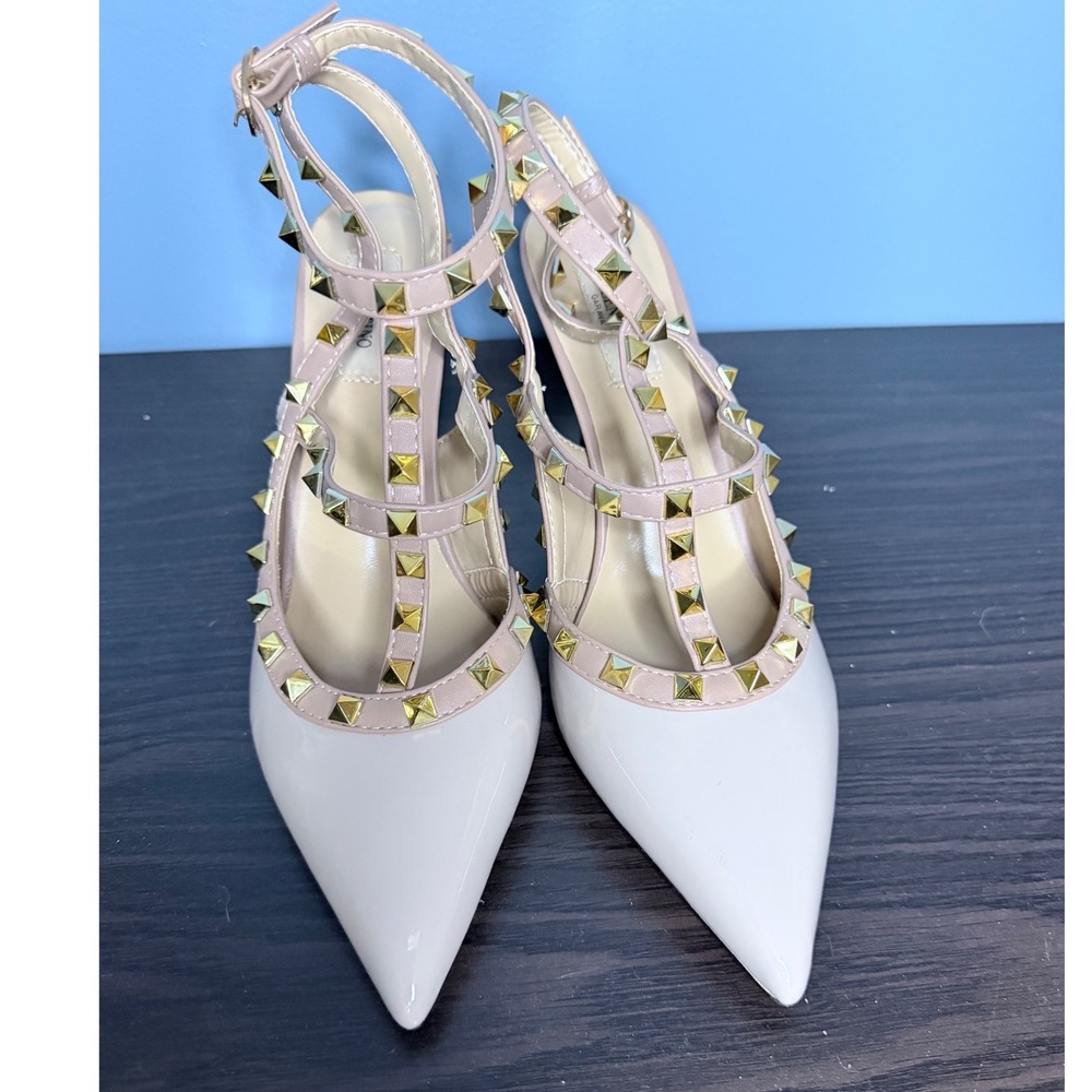 Valentino Garavani Rockstud Heels Womens 43 US 12 Nude NWOT Patent Studded Pumps - Picture 3 of 9
